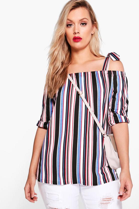 Plus Lizzie Tie Bardot Stripe Top